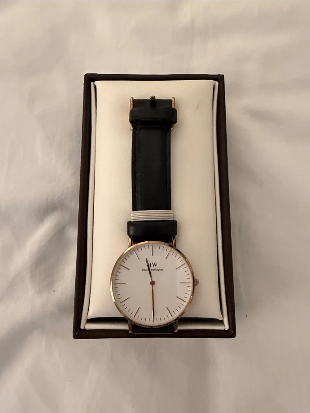 Daniel Wellington Black Leather Strap Watch with Rose Gold Case